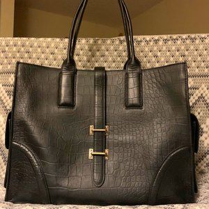 Foley & Corinna Black Croc Leather Shopper Tote